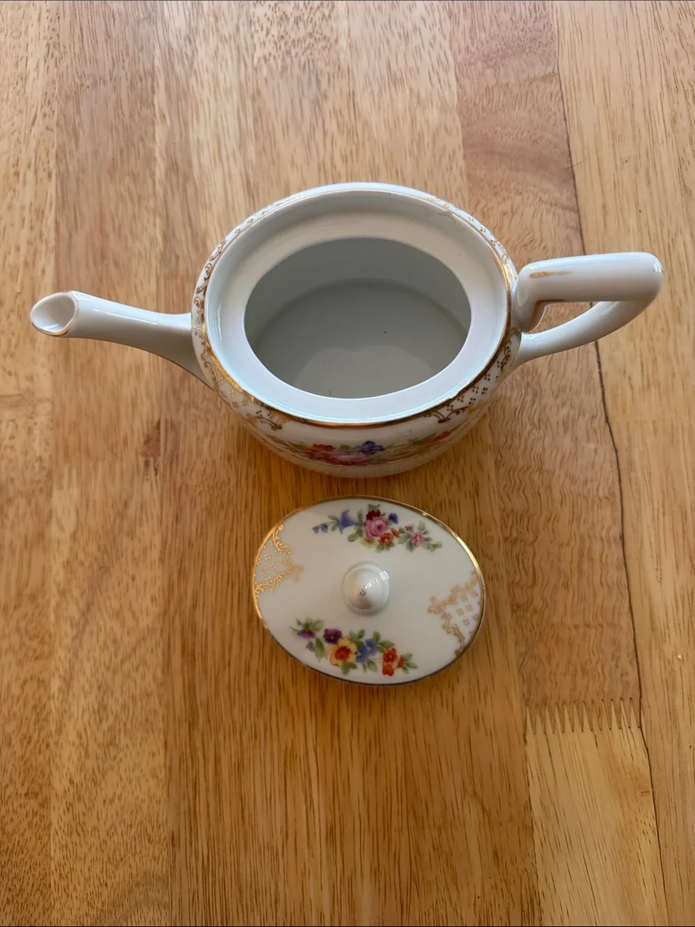 Classic Floral Porcelain Teapot with Gold Trim - White